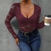 Sexy Lace Bodysuits for Women Sexy V-Neck Long Sleeve Mesh Backless Bodysuit Black Long Sleeve Deep V Lingerie Body Suit Going Out Tops Date Night Clubbing Outfits (Red, L) view 2
