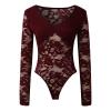 Sexy Lace Bodysuits for Women Sexy V-Neck Long Sleeve Mesh Backless Bodysuit Black Long Sleeve Deep V Lingerie Body Suit Going Out Tops Date Night Clubbing Outfits (Red, L) view 4