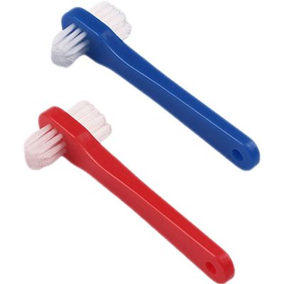 ROMISBABA 2pcs Small Double-Head Denture Toothbrush Set for Adults, Denture and Braces Cleaning Brush with Oral Blind Spot Accessory, Blue and Red Teeth Care Tool