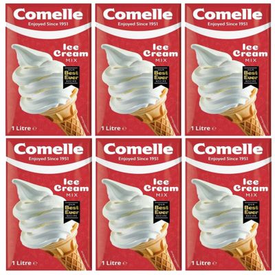 Comelle Vanilla Soft Serve Ice Cream Mix 1 Litre, Creamy Liquid Mix, Instant Ready to Freeze (Pack of 6, Total 6 Litres)