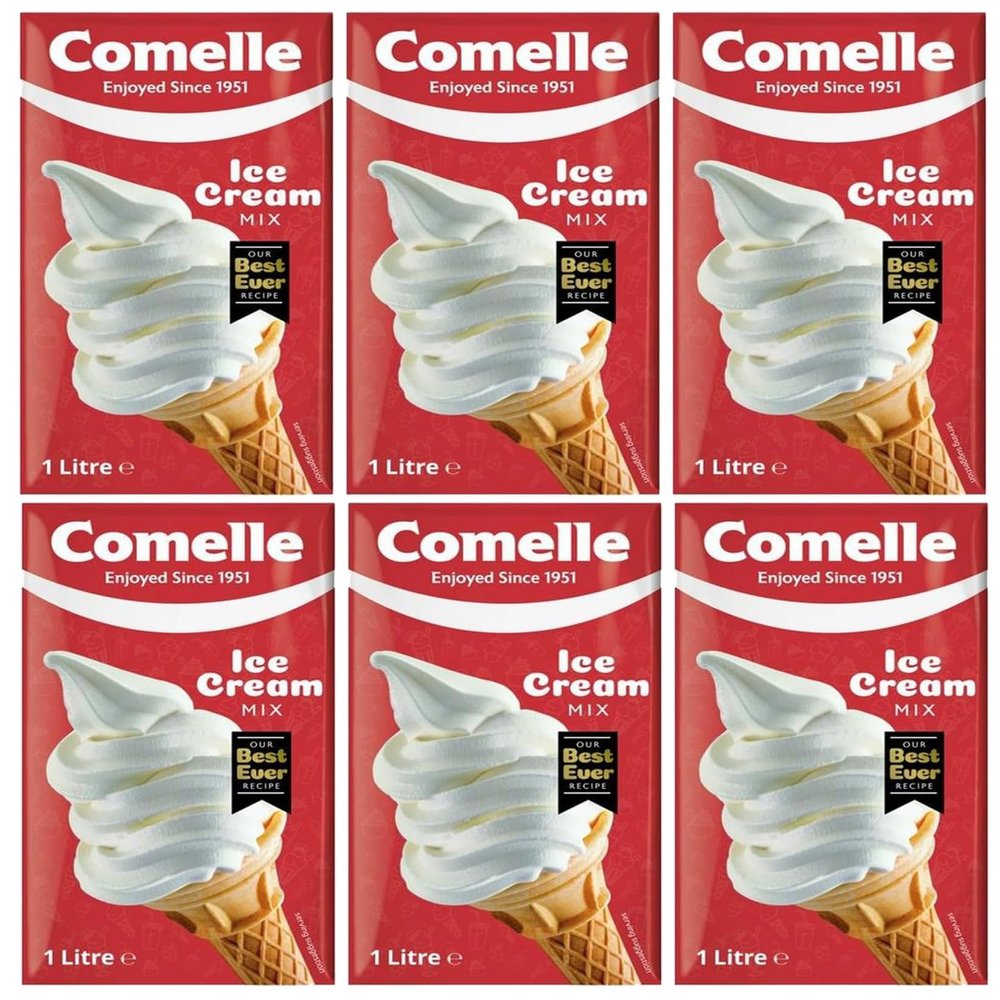 Comelle Vanilla Soft Serve Ice Cream Mix 1 Litre, Creamy Liquid Mix, Instant Ready to Freeze (Pack of 6, Total 6 Litres)