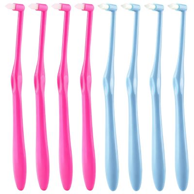 8 PCS Interspace Toothbrush, Interspace Compact Soft Slim Interspace Teeth Brush, Dental Brushes for Orthodontic Braces & Detail Cleaning - Blue + Pink