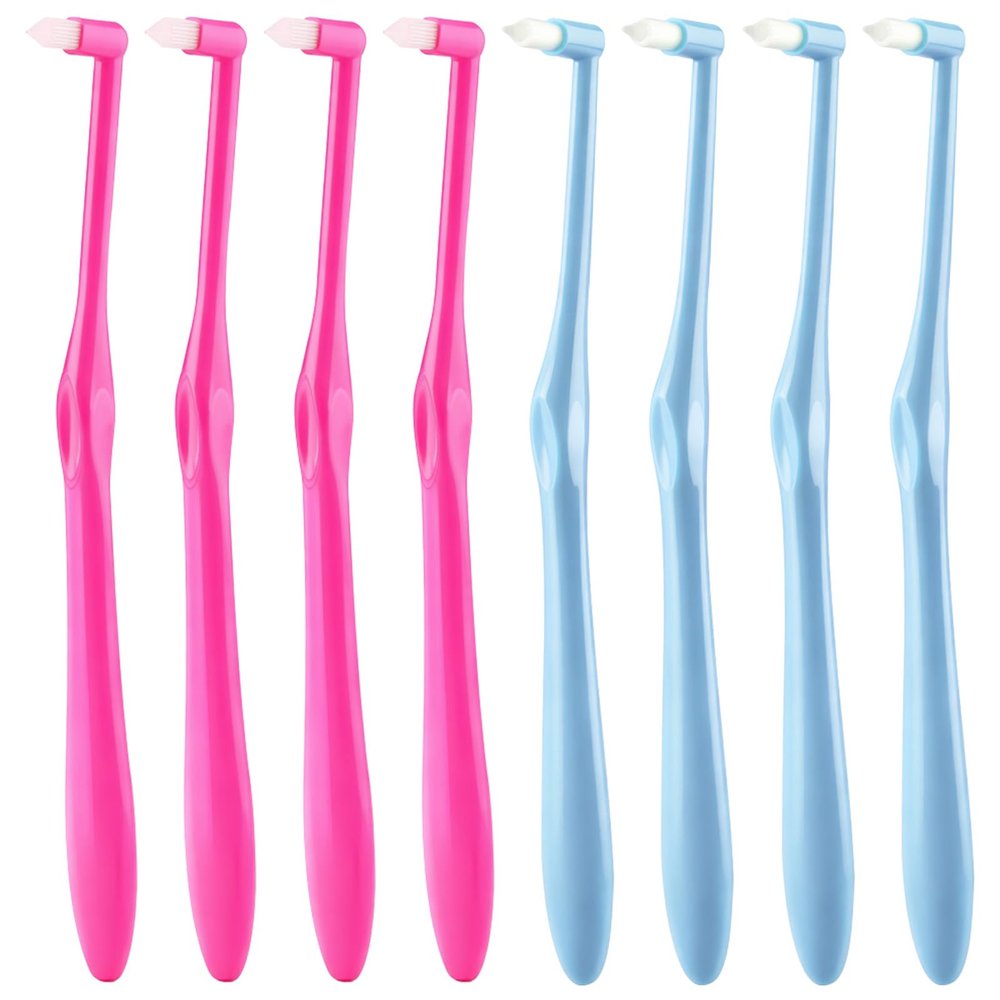 8 PCS Interspace Toothbrush, Interspace Compact Soft Slim Interspace Teeth Brush, Dental Brushes for Orthodontic Braces & Detail Cleaning - Blue + Pink