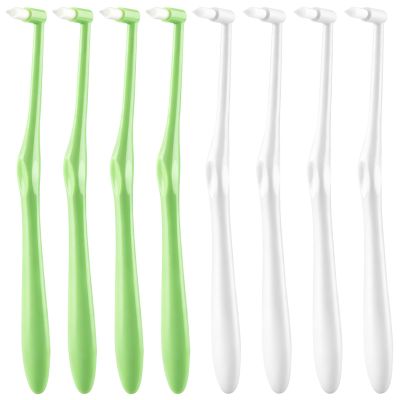8 PCS Interspace Toothbrush, Interspace Compact Soft Slim Interspace Teeth Brush, Dental Brushes for Orthodontic Braces & Detail Cleaning - Green & White