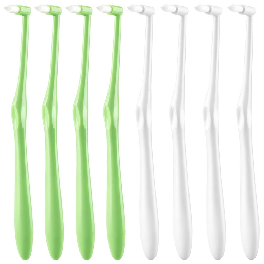 8 PCS Interspace Toothbrush, Interspace Compact Soft Slim Interspace Teeth Brush, Dental Brushes for Orthodontic Braces & Detail Cleaning - Green & White