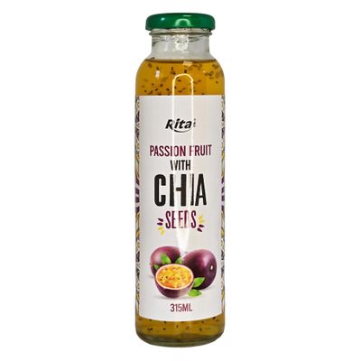iCan Products Rita Chia Seed Drink 315ml Glass Bottles x24 Single Flavour Box Mango, Passionfruit, Peach, Strawberry or Cherry with Chia Seed Jelly Pieces (Passion Fruit)