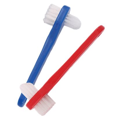 GALPADA 2pcs Denture Cleaning Toothbrushes Dual-Head Small Size Retainer Brush with Blue and Red Handles for Oral Blind Spot Care and Braces Teeth Maintenance