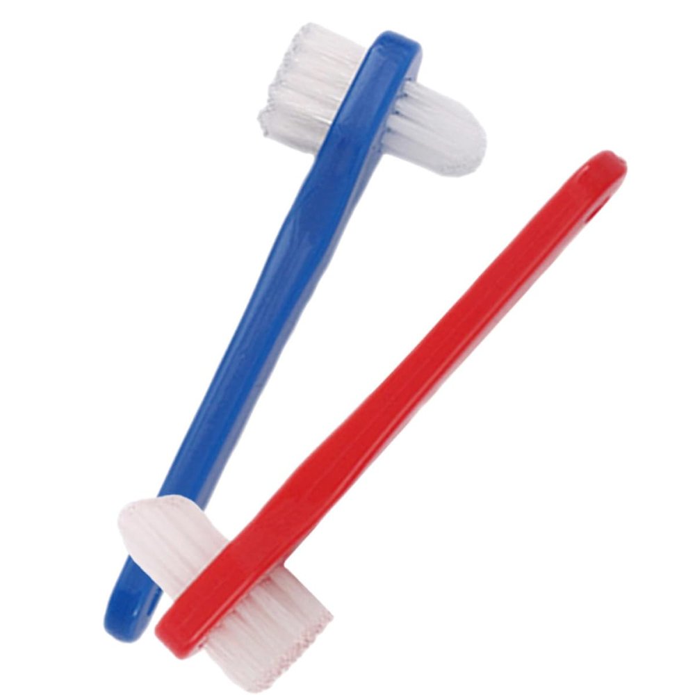 GALPADA 2pcs Denture Cleaning Toothbrushes Dual-Head Small Size Retainer Brush with Blue and Red Handles for Oral Blind Spot Care and Braces Teeth Maintenance