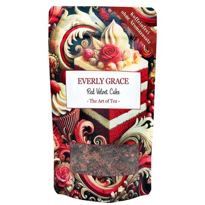 Everly Grace Red Velvet Cake, Organic Rooibos Tea, Dessert Infusion with Cocoa Shells Vanilla and Beetroot, Caffeine Free Herbal Tea, Red Velvet Cake Flavour, Loose Leaf Botanical Ingredients