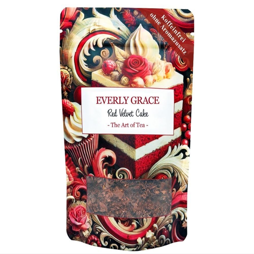 Everly Grace Red Velvet Cake, Organic Rooibos Tea, Dessert Infusion with Cocoa Shells Vanilla and Beetroot, Caffeine Free Herbal Tea, Red Velvet Cake Flavour, Loose Leaf Botanical Ingredients