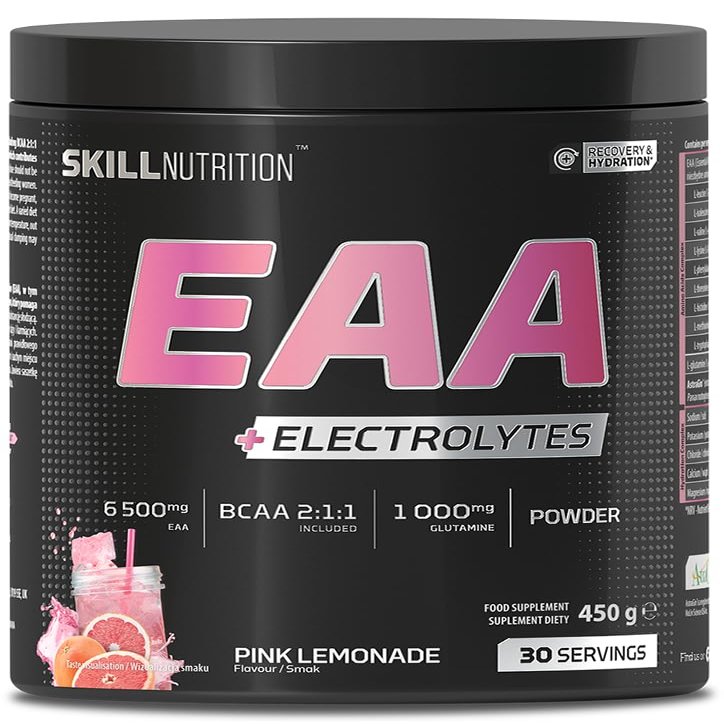 Skill Nutrition EAA + Electrolytes - Pink Lemonade Flavour | 6.5 g EAA per Serving | BCAA 2:1:1, 1000 mg L-Glutamine, Electrolytes & AstraGin | Powder Supplement | 450 g