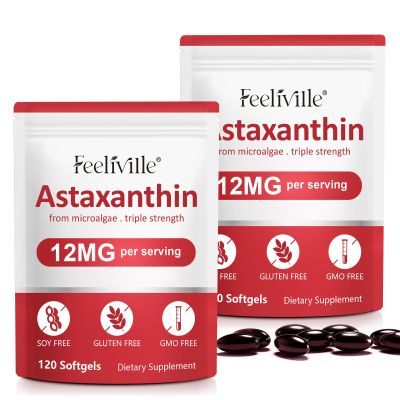 Astaxanthin Supplements, Premium Astaxanthin 12mg, Supports Eye, Skin, Joint, Brain, Heart & Immune System Health, Fresh Haematococcus Pluvialis, Non-GMO | No Gluten (2PCS)