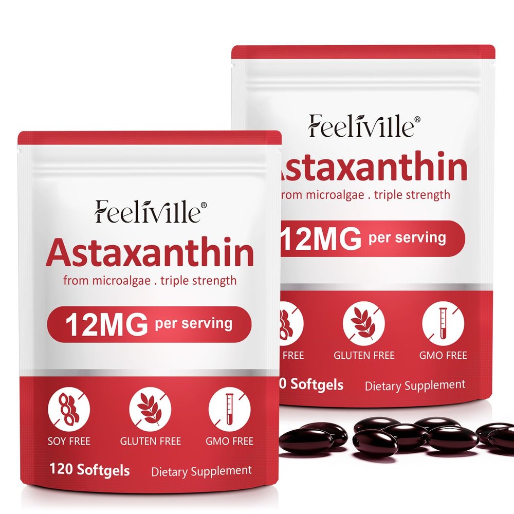 Astaxanthin Supplements, Premium Astaxanthin 12mg, Supports Eye, Skin, Joint, Brain, Heart & Immune System Health, Fresh Haematococcus Pluvialis, Non-GMO | No Gluten (2PCS)