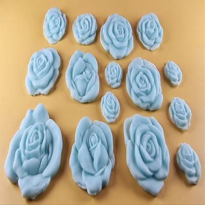 15 x Edible 3D Mixed Roses flowers Set, icing toppers, cake cupcakes decorations T077 (Baby Blue)