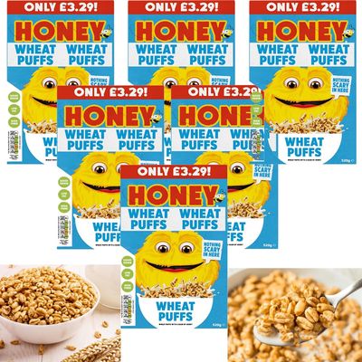 Honey Wheat Puffs Cereals 520g - Healthy Breakfast Cereals - High Fiber - Fortified With Vitamins and Iron (9 x Packs)