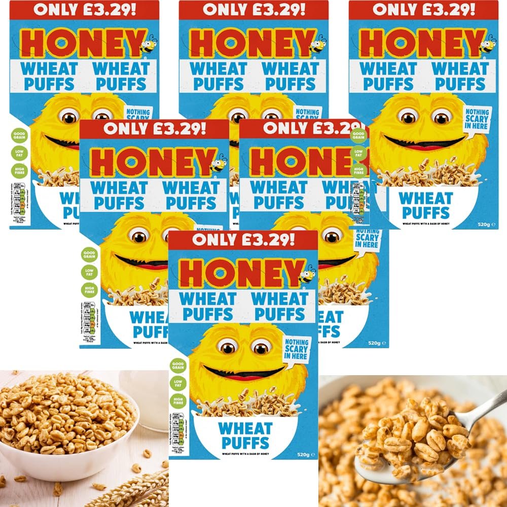 Honey Wheat Puffs Cereals 520g - Healthy Breakfast Cereals - High Fiber - Fortified With Vitamins and Iron (9 x Packs)