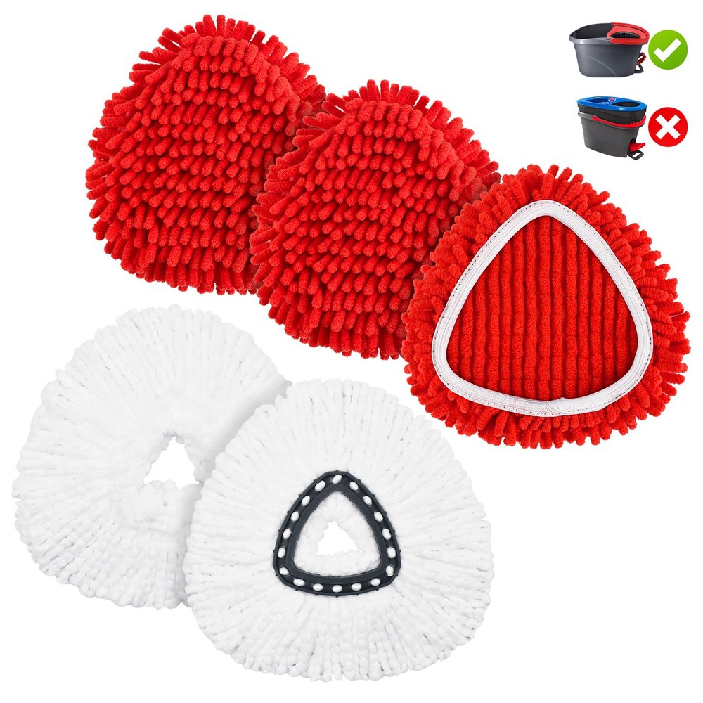 Mop Replace Head for O Cedar, Spin Mop Heads Replacements for Ocedar Spin Mop, Chenille Duster for Ocedar Mop Include 3 Pack Red Microfiber Chenille Mop Pad & 2 Pack Mop Heads for Ocedar Spin Mop