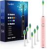 7AM2M Sonic Electric Toothbrush with 6 Brush Heads for Adults&Kids, Type C Rehargeable, One Charge for 120 Days, 5 Modes&40000VPM Powered Toothbrush, 2 Minutes Built in Smart Timer, Pink