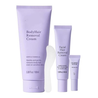 3Pack Body & Facial Hair Removal Cream and Serum, Facial Hair Remover for Women Cream for Sensitive Skin, Upper Lip, Chin & Cheeks, Gentle Painless Depilatory Cream Kit