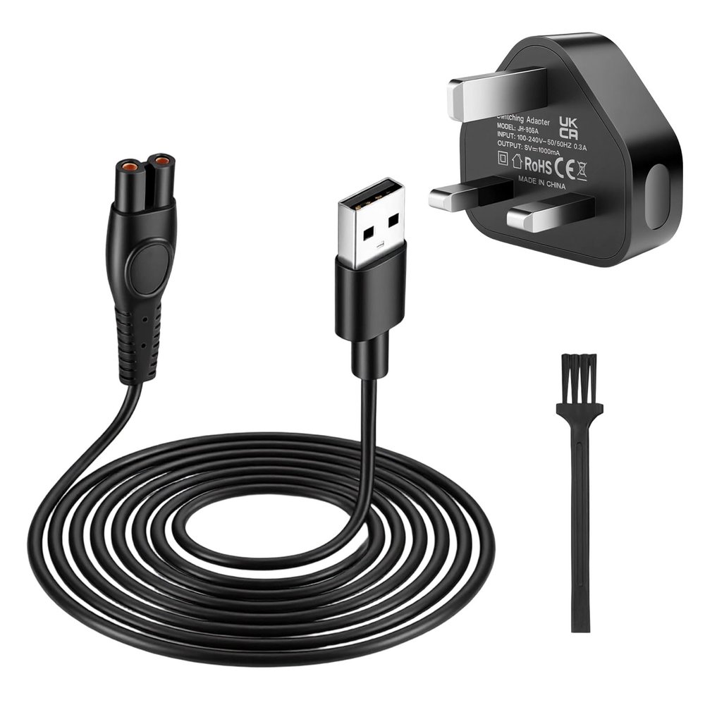 5V Charger Power Adapter Cable - Compatible with Philips One Blade & Series Electric Shavers QP2824/QP2724/QP2834/QP1924/MG5910/MG7910/MG9510/3000X/5000X & More, Includes a Brush