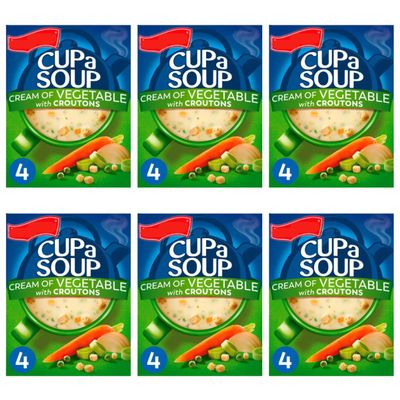 Cup a Soup Cream of Vegetable with Croutons, Instant Soup, 4 Sachets per Box, Pack of 6, 122g, Low Fat, Suitable for Vegetarians