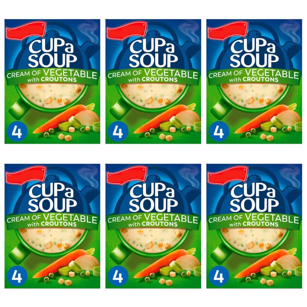 Cup a Soup Cream of Vegetable with Croutons, Instant Soup, 4 Sachets per Box, Pack of 6, 122g, Low Fat, Suitable for Vegetarians