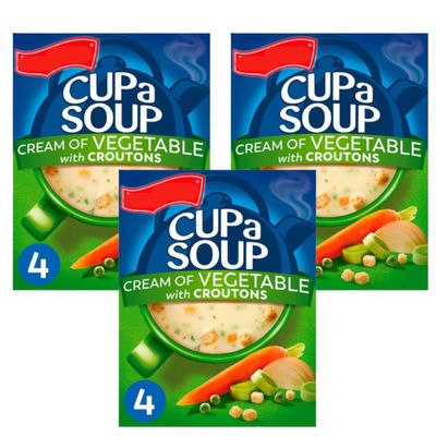 Cup A Soup Cream of Vegetable with Croutons, Low Fat, Suitable for Vegetarians, 4 Sachets per Pack, Pack of 3, 122g