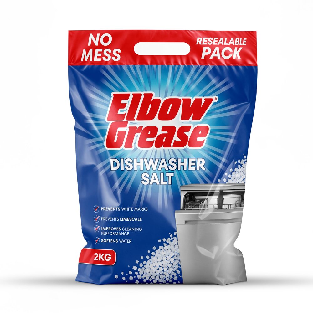 Elbow Grease Dishwasher Salt | Prevents White Marks & Limescale | Improves Cleaning Performance & Softens Water (Resealable 2kg Bag)