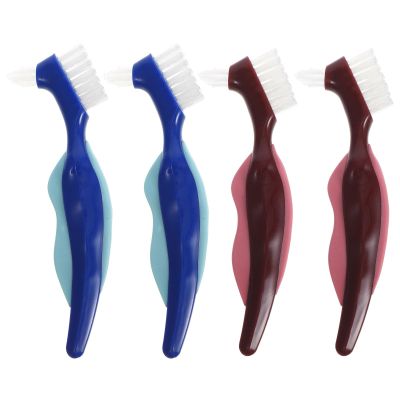 Hemobllo 4pcs Denture Brush Set Double-Sided Toothbrush for Denture Cleaning Portable Soft Toothbrush Travel Oral Care for Seniors