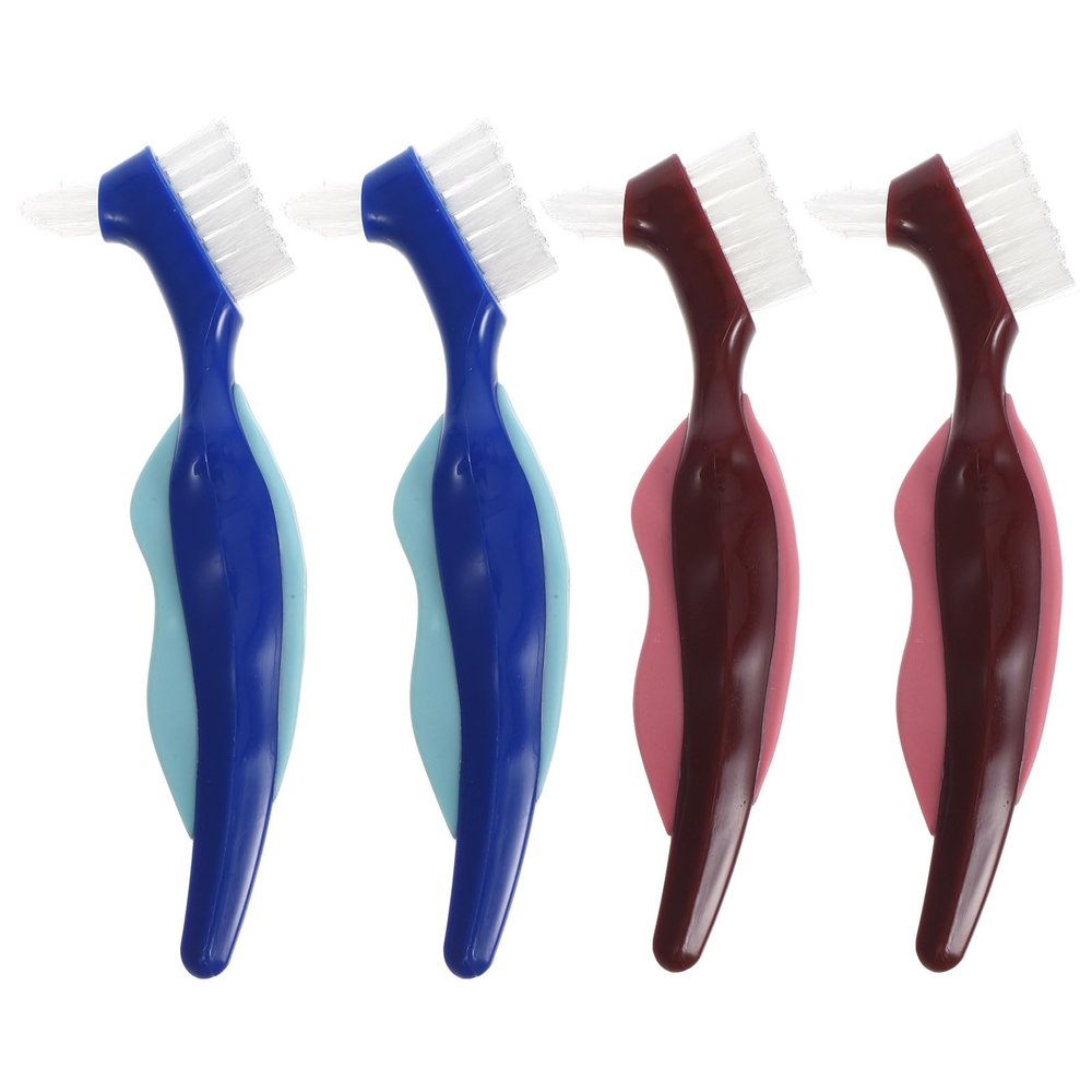 Hemobllo 4pcs Denture Brush Set Double-Sided Toothbrush for Denture Cleaning Portable Soft Toothbrush Travel Oral Care for Seniors