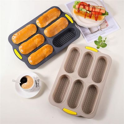 FUBESK Silicone Hot Dog Bun Pan 4 Cavity Baking Tray Muffins Cupcakes Brownies Dishwasher Safe Ovenproof Non- Gray