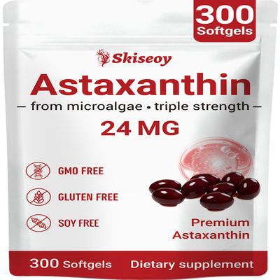 Astaxanthin 24mg with MCT Oil, Organic Astaxanthin Antioxidant Supplements with Ashwagandha, Supports Eye, Skin, Immune, Internal Circulation & Healthy Aging, Fresh Microalgae Source, 300 Softgels