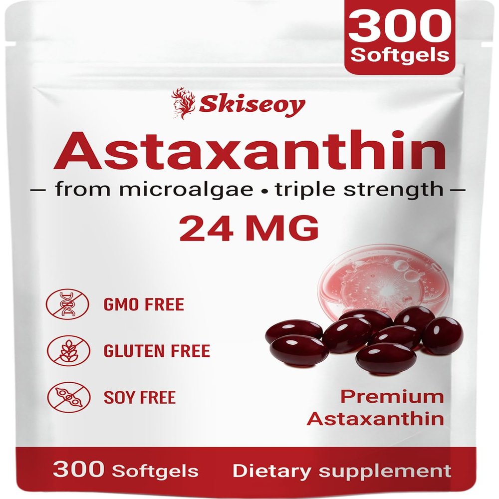 Astaxanthin 24mg with MCT Oil, Organic Astaxanthin Antioxidant Supplements with Ashwagandha, Supports Eye, Skin, Immune, Internal Circulation & Healthy Aging, Fresh Microalgae Source, 300 Softgels