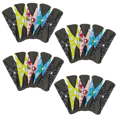20Pack Reusable Sanitary Towels Pads with Bamboo Charcoal, Waterproof Menstrual Absorbent Pads for Medium,Heavy Flow Night Washable Cloth Menstrual Sanitary Towels (20PCS (Colorful))