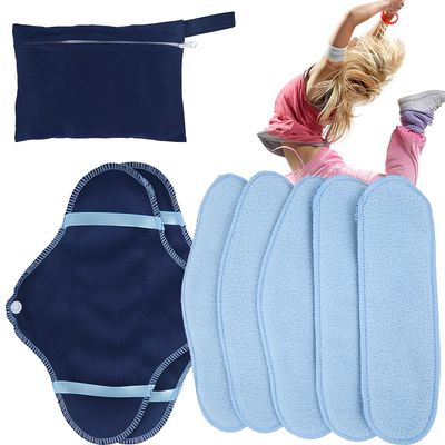 32PCS Reusable Sanitary Pads, Washable Menstrual Cloth Pantyliners with Storage Bag, Portable Breathable Sanitary Towels Period Pads Panty Liners for Women Girls (32PCS (Blue))