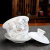Iced Jade White Porcelain Kung Fu Tea Set High-End Gift Set (13 White Ice-cream Teapot-Shan Shui Ren "Gift Box Set) view 4