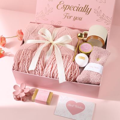 ENJOLLY Get Well Soon Gifts Baskets for Women Self Care Gifts,Birthday Gifts for Women Spa Care Package, Set for Mom Wife Girlfriend Sister Best Friend (Pink)