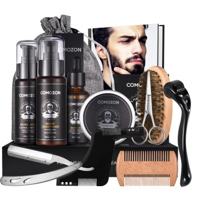 Beard Grooming Kit for Men, 13 in 1 Beard Care Kit Men Gifts with Beard Roller, Razor & Styling Shaper, Beard Kit with Beard Oil, Shampoo, Conditioner, Brush, Balm, Comb, Scissors, Gifts for Him