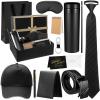 AmazingSpark 12 Pcs Birthday Gifts Baskets for Men Box Gift for Men 16 oz Tumbler Wallet Eye Mask Leather Belt Tie Keychain Pen Journal Hat Set for Dad Husband Brother(Large Bow Gift Box) view 1