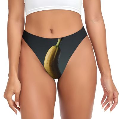 WZYCWB surreal banana Printed Soft Women's Thong, Sexy Lingerie, Bikini Panties, for Everyday Wear, Black, M