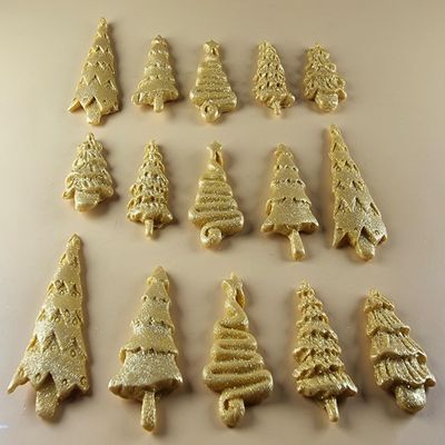 15 x Edible 3D 45mm Christmas Trees, icing toppers, cake cupcakes decorations T088 (Gold Sparkle)