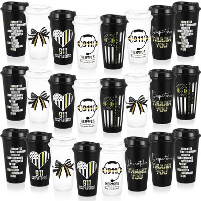 Willinglong 24 Pcs 911 Dispatch Appreciation Week Gifts Bulk 16 oz Coffee Tumbler with Lid 911 Dispatcher Telecommunicators Thank You Cups NPSTW Gifts for Emergency Dispatcher Operator Responder