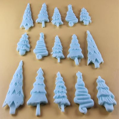 15 x Edible 3D 45mm Christmas Trees, icing toppers, cake cupcakes decorations T088 (Baby Blue)