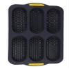 Tidevib Silicone Hot Dog Bun Pan 6-Cavity Baking Tray Rolls, Muffins, Cupcakes, Brownies, Bath Bombs, Non- Flexible Bakeware, Gray view 2