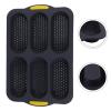 Tidevib Silicone Hot Dog Bun Pan 6-Cavity Baking Tray Rolls, Muffins, Cupcakes, Brownies, Bath Bombs, Non- Flexible Bakeware, Gray view 3