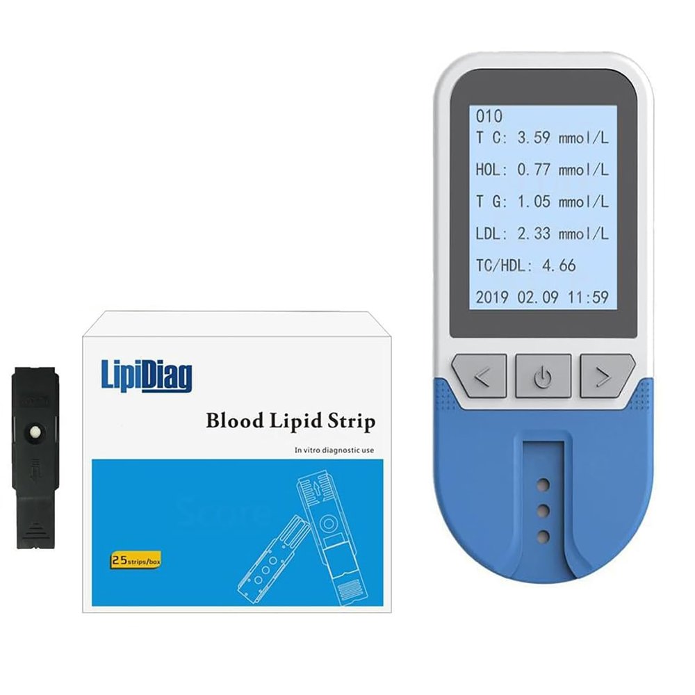 5-in-1 Cholesterol Testing Device, Measures HDL Triglycerides with 25 Strips, 500 Data Storage, 2-Minute Results for Home Health Monitoring