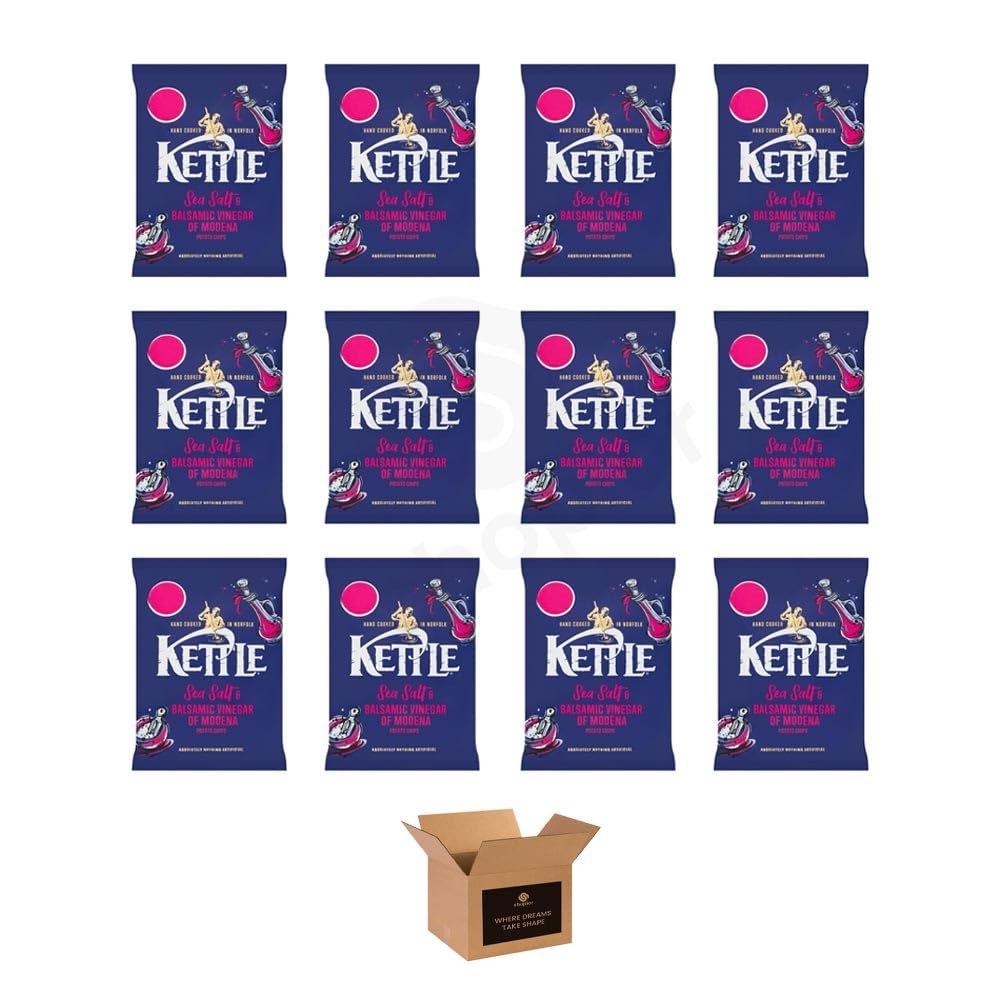 Kettle Chips Variety Flavoured Potato Crisps Snacks Hand Cooked Thick Cut Crispy | Sea Salt, Balsamic Vinegar & more Crunchy Vegetarian (Sea Salt & Balsamic Vinegar of Modena - 80g x 12Pack)