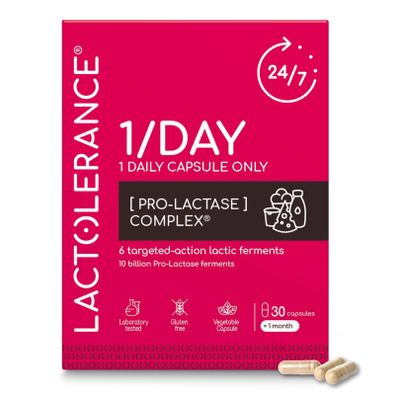 LACTOLERANCE 1/Day Daily Probiotic, Lactase Precursor, 24h, 30 Capsules