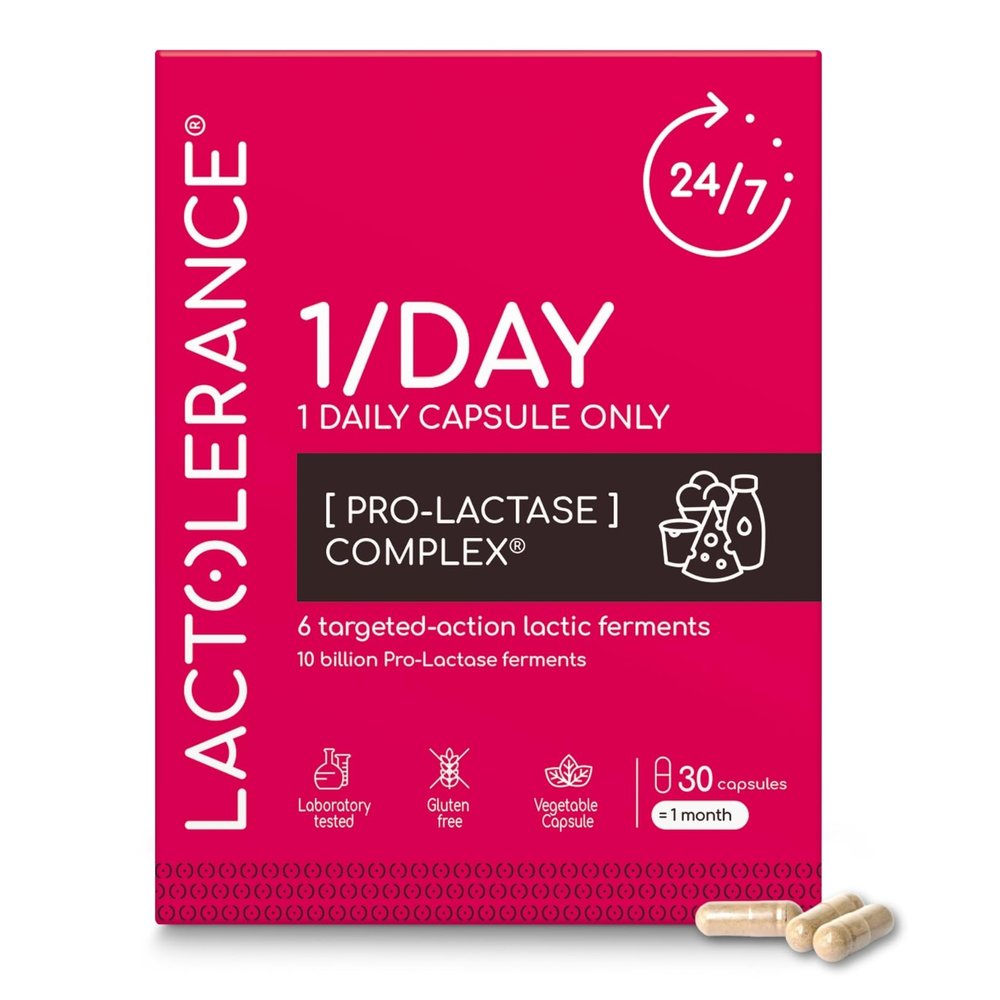 LACTOLERANCE 1/Day Daily Probiotic, Lactase Precursor, 24h, 30 Capsules