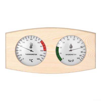 Floweringbeter Wooden Sauna Thermometer and Hygrometer 2-in-1 for Indoor Outdoor Use, Pine Wood Steam Room Gauge with 0-120C Range, Natural Finish Monitor for Home Spa Club